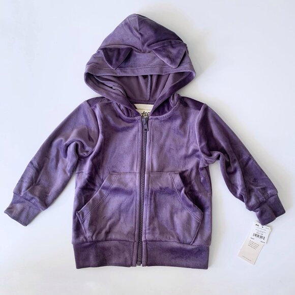NWT Tea Collection Cat Ears Velour Baby Hoodie 12-18 months - Picture 1 of 9